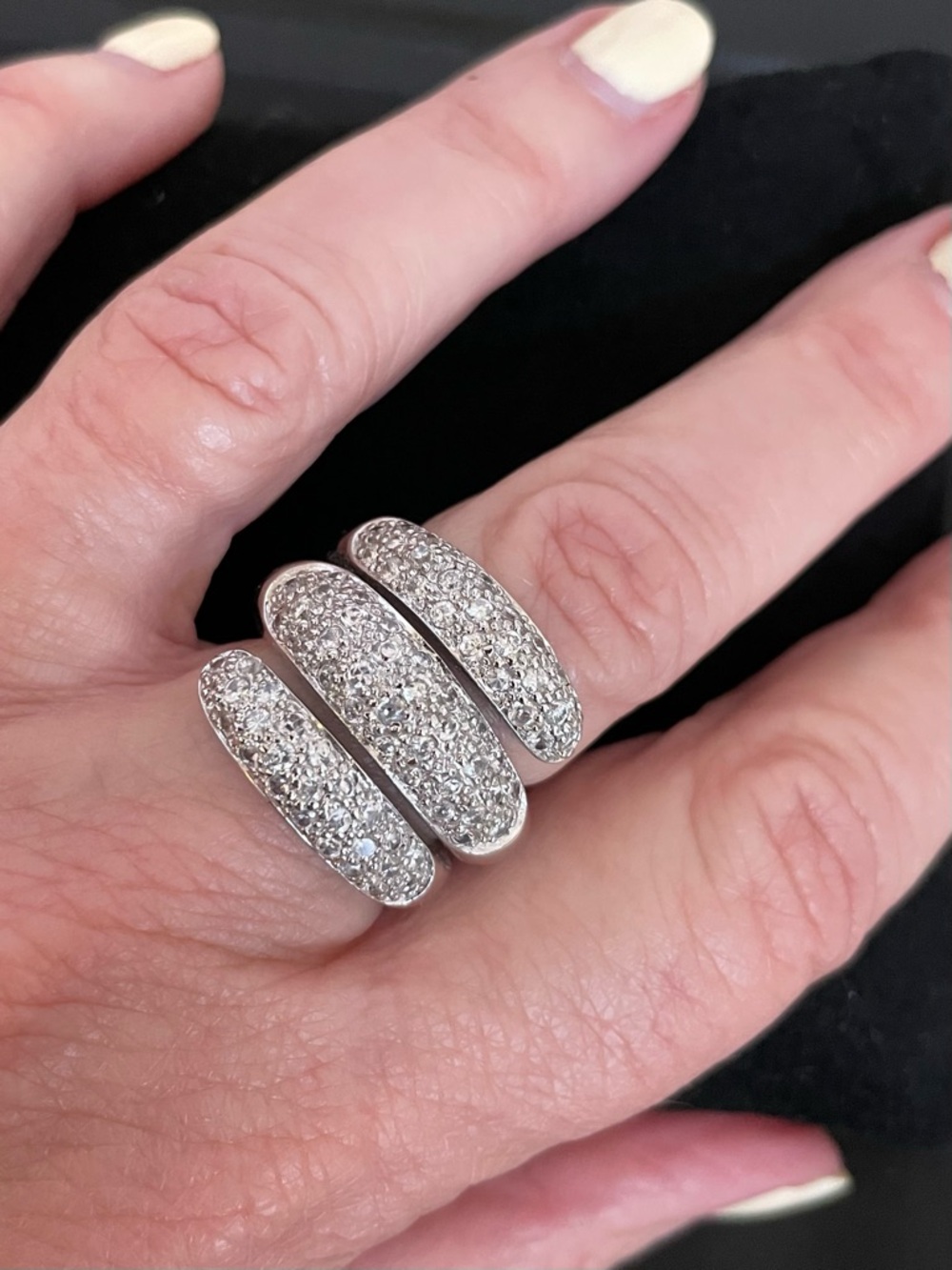 Sterling Silver Pavé Triple-Band Statement Ring, size 7.5
